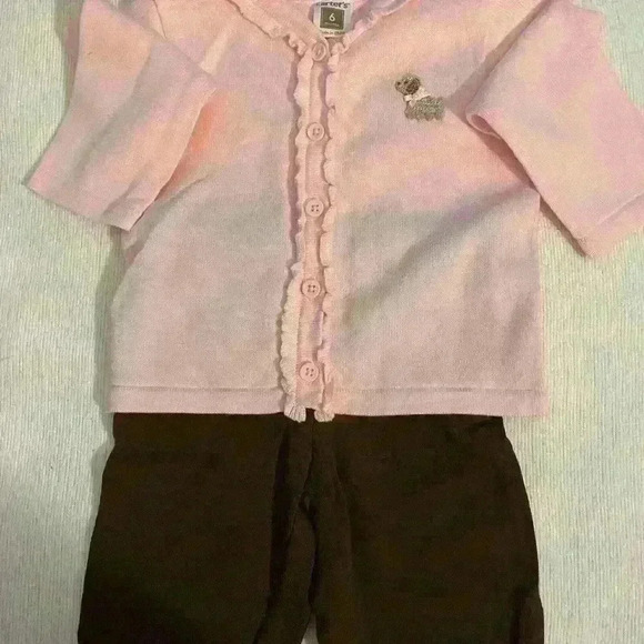 Carter's Pink Cardigan with ruffled button front, w/ Brown pants , 6 months - Picture 2 of 10